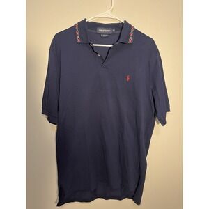 Vintage‎ Polo Golf Ralph Lauren Navy Short Sleeve Polo 100% Prima Cotton Argyle